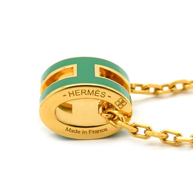エルメス HERMES ポップアッシュ ミニ ペンダント マラカイト×ゴールド GP ラッカー ネックレス 緑 Hモチーフ