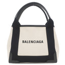 バレンシアガ BALENCIAGA ネイビーカバス XS 390346 ナチュラル×ブラック コットンキャンバス レザー 2WAYバッグ シルバー金具 白 黒