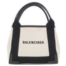 バレンシアガ BALENCIAGA ネイビーカバス XS 390346 ナチュラル×ブラック コットンキャンバス レザー 2WAYバッグ シルバー金具 白 黒