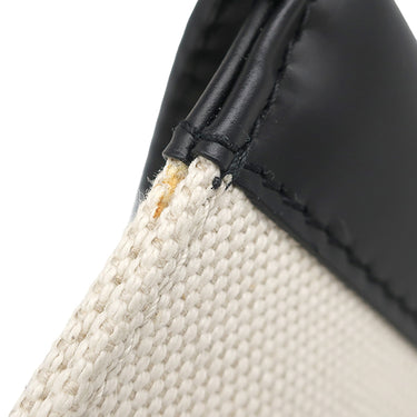バレンシアガ BALENCIAGA ネイビーカバス XS 390346 ナチュラル×ブラック コットンキャンバス レザー 2WAYバッグ シルバー金具 白 黒
