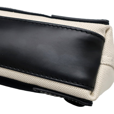 バレンシアガ BALENCIAGA ネイビーカバス XS 390346 ナチュラル×ブラック コットンキャンバス レザー 2WAYバッグ シルバー金具 白 黒