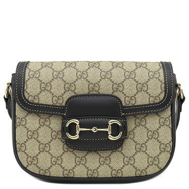 グッチ Gucci ホースビット 1955 スモール 81520 ベージュ×ブラック GGスプリームキャンバス レザー ショルダーバッグ シャンパンゴールド金具 黒
