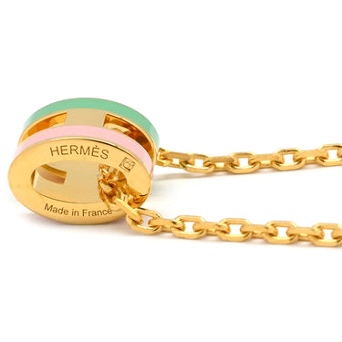 エルメス HERMES ポップアッシュ ミニ ペンダント ロカバール マラバル GP ラッカー ネックレス ゴールド金具 緑 ピンク H 新品 未使用