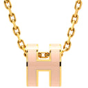 エルメス HERMES ポップアッシュ ミニ ペンダント ロージュドラジェ×ゴールド GP ラッカー ネックレス ピンク Hモチーフ 新品 未使用