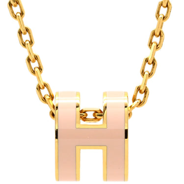 エルメス HERMES ポップアッシュ ミニ ペンダント ロージュドラジェ×ゴールド GP ラッカー ネックレス ピンク Hモチーフ 新品 未使用