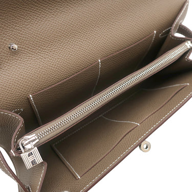 エルメス HERMES ケリーウォレット ロング トゥーゴー エトゥープ ヴォーエプソン 長財布 シルバー金具 茶 ショルダー 2025年製