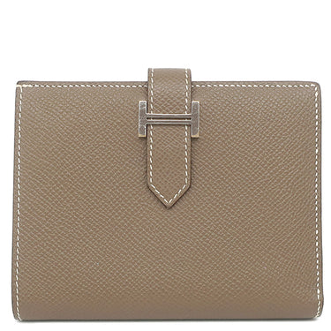 エルメス HERMES ベアンコンパクト エトゥープ ヴォーエプソン 二つ折り財布 シルバー金具 グレージュ 二つ折り