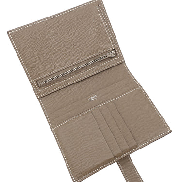 エルメス HERMES ベアンコンパクト エトゥープ ヴォーエプソン 二つ折り財布 シルバー金具 グレージュ 二つ折り