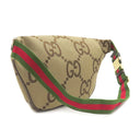 グッチ GUCCI ジャンボGG ベルトバッグ 696031 ベージュ×ブラウン レザー ジャンボGGキャンバス ボディバッグ ゴールド金具 ウエストバッグ 茶