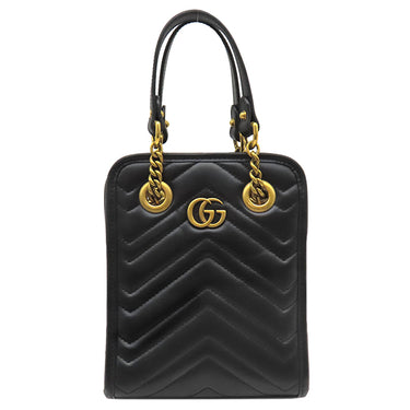グッチ GUCCI GGマーモント キルティング 696123 ブラック レザー 2WAYバッグ ゴールド金具 黒 ショルダー ハンドバッグ