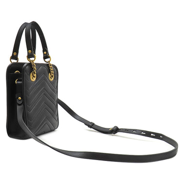 グッチ GUCCI GGマーモント キルティング 696123 ブラック レザー 2WAYバッグ ゴールド金具 黒 ショルダー ハンドバッグ