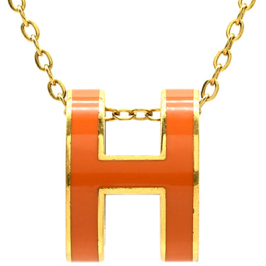 エルメス HERMES ポップアッシュ ペンダント オレンジ×ゴールド GP ラッカー ネックレス 橙 Hモチーフ POP H GD金具