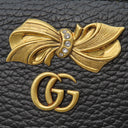 グッチ GUCCI ボウ ジップアラウンド ウォレット 524291 ブラック レザー 長財布 ヴィンテージ金具 黒 ピンク GGマーモント リボンモチーフ 花柄