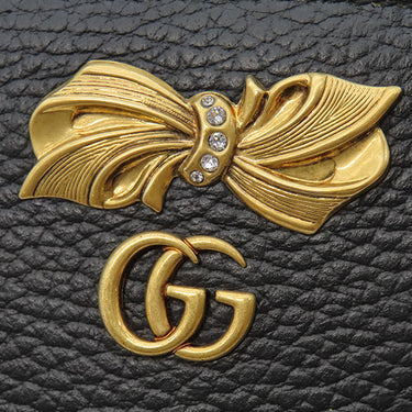 グッチ GUCCI ボウ ジップアラウンド ウォレット 524291 ブラック レザー 長財布 ヴィンテージ金具 黒 ピンク GGマーモント リボンモチーフ 花柄