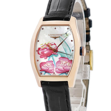 腕時計 ロンジン LONGINES エヴィデンツァ L2.142.8.80.2 自動巻き レディース K18PG無垢 シェル トノー フラワー 牡丹 限定