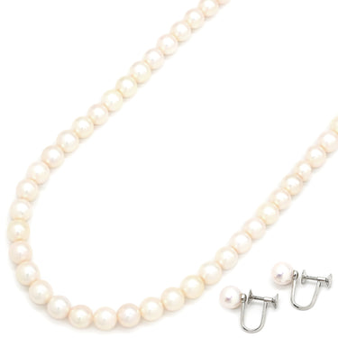 ミキモト MIKIMOTO あこやパール ネックレス イヤリング セット パールホワイト パール シルバー ネックレス シルバー金具 MIKIMOTO 真珠 アコヤ ラウンドシェイプ１連 ねじ式