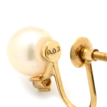 タサキ TASAKI 7mmパール ダイヤ1粒 イエローゴールド K18YG パール ダイヤモンド イヤリング 750YG Au750 ダイヤ 0.03ct パール スクリュー