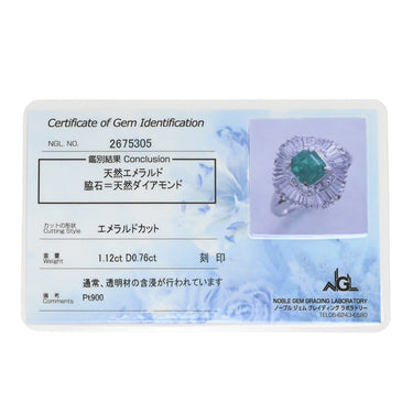 ノンブランド NON BRAND エメラルド 1.12ct ダイヤモンド グリーン×プラチナシルバー Pt900 エメラルド ダイヤモンド リング 指輪 緑 エメラルドカット プラチナ900 12.5号