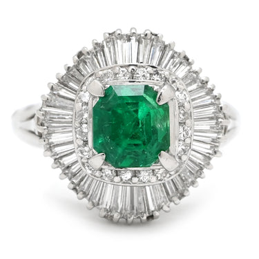 ノンブランド NON BRAND エメラルド 1.12ct ダイヤモンド グリーン×プラチナシルバー Pt900 エメラルド ダイヤモンド リング 指輪 緑 エメラルドカット プラチナ900 12.5号