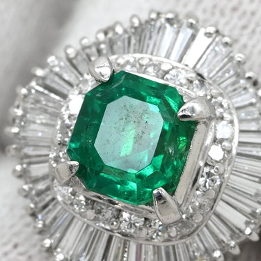 ノンブランド NON BRAND エメラルド 1.12ct ダイヤモンド グリーン×プラチナシルバー Pt900 エメラルド ダイヤモンド リング 指輪 緑 エメラルドカット プラチナ900 12.5号