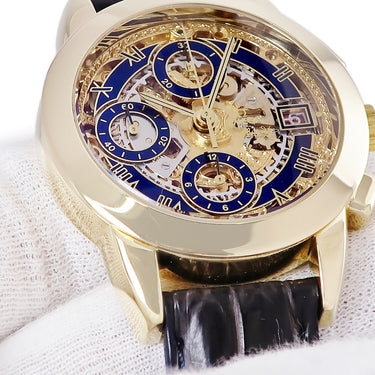 腕時計 オメガ OMEGA ルイ ブラン ドゥルクス クロノグラフ 178.0503 自動巻き メンズ K18YG無垢 スケルトン 青 ローマン デイト