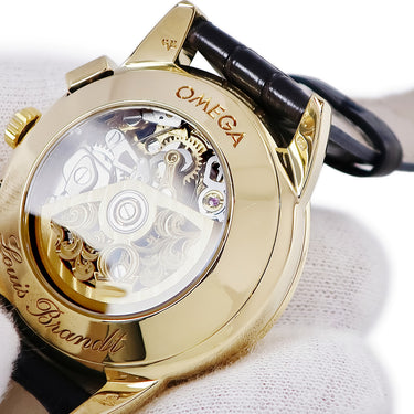 腕時計 オメガ OMEGA ルイ ブラン ドゥルクス クロノグラフ 178.0503 自動巻き メンズ K18YG無垢 スケルトン 青 ローマン デイト