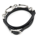 エルメス HERMES エトリエ ドゥーブルトゥール ブラック×シルバー メタル レザー T2 ブレスレット レザーブレスレット 2連 黒 あぶみモチーフ