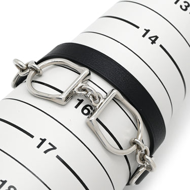 エルメス HERMES エトリエ ドゥーブルトゥール ブラック×シルバー メタル レザー T2 ブレスレット レザーブレスレット 2連 黒 あぶみモチーフ