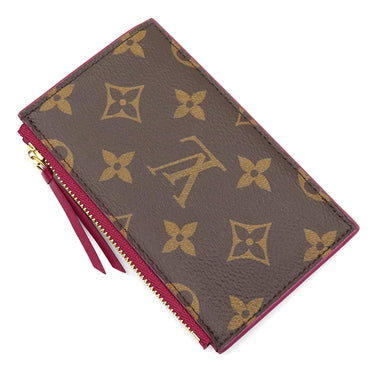 ルイヴィトン LOUIS VUITTON ポルトカルト ジップ M67889 フューシャ モノグラムキャンバス レザー コインケース ゴールド金具 茶 フラグメントケース