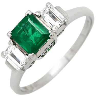 ノンブランド NON BRAND エメラルド 0.84ct ダイヤモンド 0.53ct グリーン×プラチナシルバー Pt900 エメラルド ダイヤモンド リング 指輪 緑 スクエア トリロジー スリーストーン 17号