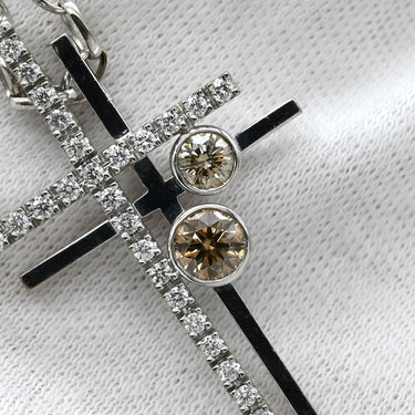 カシケイ KASHIKEY ダブルクロス ブラウンダイヤ ペンダント ホワイトゴールド K18WG ダイヤモンド ネックレス Kashikey 18K 750 WG 十字架 クロス