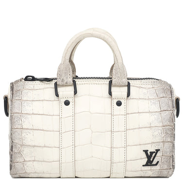 ルイヴィトン LOUIS VUITTON キーポル バンドリエール 25 サハラ ホワイト系 クロコダイル 2WAYバッグ マットブラック金具 白 グレー ショルダー ミニボストン