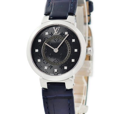 腕時計 ルイヴィトン LOUIS VUITTON タンブール スリム PM QA143Z クオーツ レディース 純正ダイヤ モノグラム 黒 ブラック ギョウシェ