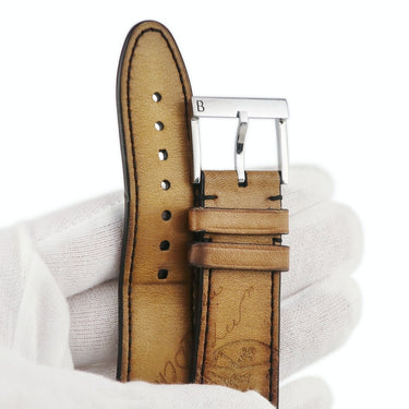 ベルルッティ BERLUTI 純正 アップルウォッチ 44 45 46 49 mm用 ブラウン レザー ステンレススチール 腕時計パーツ カリグラフィ レザーベルト 35ｍｍ 尾錠付き