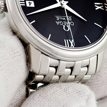 腕時計 オメガ OMEGA デ ヴィル プレステージ コーアクシャル 424.10.37.20.01.001 自動巻き メンズ OH済 デイト 黒 ローマン バー