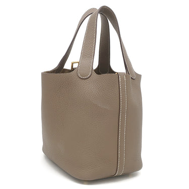 エルメス HERMES ピコタンロックPM エトゥープ トリヨンクレマンス ハンドバッグ ゴールド金具 グレージュ