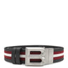 バリー BALLY Bロゴ リバーシブル 42/105 ブラック×レッド×ホワイト レザー ファブリック ベルト シルバー金具 黒 赤 白 Bバックル バリーリボン ライン