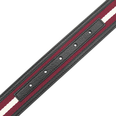バリー BALLY Bロゴ リバーシブル 42/105 ブラック×レッド×ホワイト レザー ファブリック ベルト シルバー金具 黒 赤 白 Bバックル バリーリボン ライン