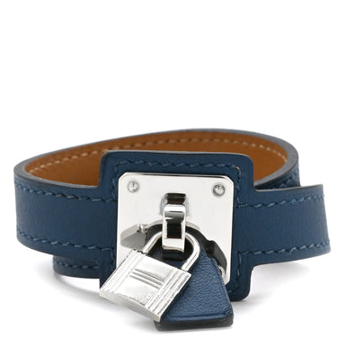 エルメス HERMES オーケリー ネイビー×シルバー スイフト メタル T1 ブレスレット 青 紺 2重 2連 レザーブレス カデナモチーフ