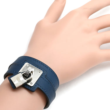エルメス HERMES オーケリー ネイビー×シルバー スイフト メタル T1 ブレスレット 青 紺 2重 2連 レザーブレス カデナモチーフ