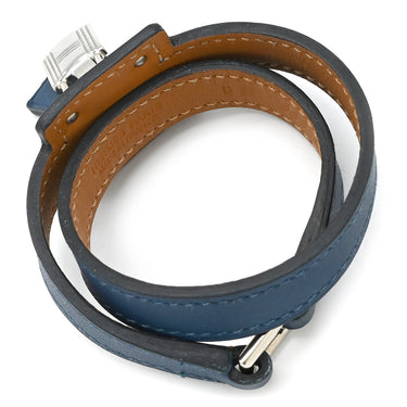 エルメス HERMES オーケリー ネイビー×シルバー スイフト メタル T1 ブレスレット 青 紺 2重 2連 レザーブレス カデナモチーフ