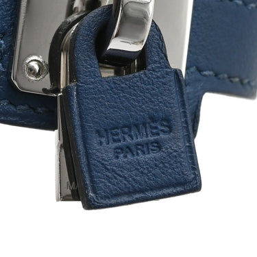 エルメス HERMES オーケリー ネイビー×シルバー スイフト メタル T1 ブレスレット 青 紺 2重 2連 レザーブレス カデナモチーフ