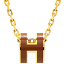 エルメス HERMES ポップアッシュ ミニ ペンダント ニューゴールドXゴールド GP ラッカー ネックレス Hモチーフ 茶