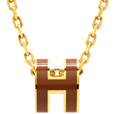 エルメス HERMES ポップアッシュ ミニ ペンダント ニューゴールドXゴールド GP ラッカー ネックレス Hモチーフ 茶