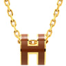 エルメス HERMES ポップアッシュ ミニ ペンダント ニューゴールドXゴールド GP ラッカー ネックレス Hモチーフ 茶