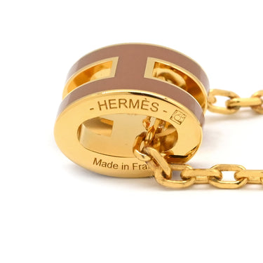 エルメス HERMES ポップアッシュ ミニ ペンダント ニューゴールドXゴールド GP ラッカー ネックレス Hモチーフ 茶