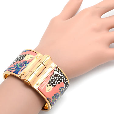 エルメス HERMES シャルニエール エクストララージ ピンクXマルチカラー GP 七宝焼き ブレスレット ローズゴールド金具 PG金具 バングル キリン柄