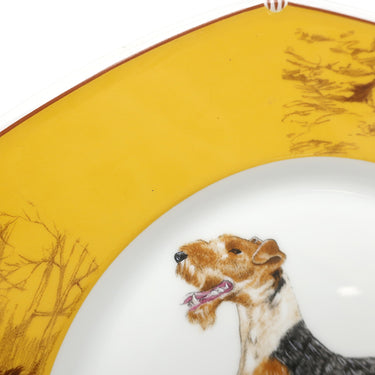 エルメス HERMES シャス ワイヤーフォックステリア 八角 イエロー×ホワイト 磁器 食器 黄色 白 犬 プレート ポーセリン