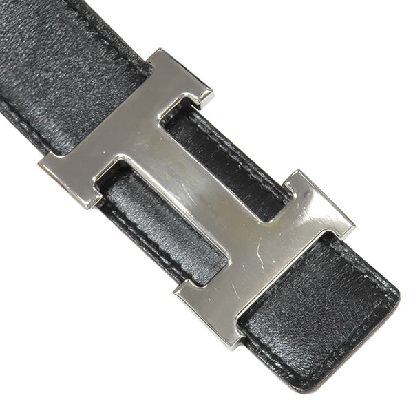 エルメス HERMES ベルト コンスタンスH ボックスカーフ トゴ ブラック×ブルージーン #75 シルバー金具 Hバックル リバーシブル □H【中古】 エルメス HERMES コンスタンスH ブラック×ブルージーン ボックスカーフ