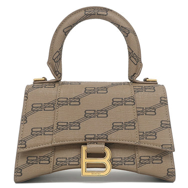 バレンシアガ BALENCIAGA Hourglass ハンドバッグ XS 593546 ブラウン PVCコーティングキャンバス 2WAYバッグ ゴールド金具 ショルダー